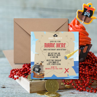 Invitation Bateau de pirates Chasse au trésor Ahoy Matey Anni