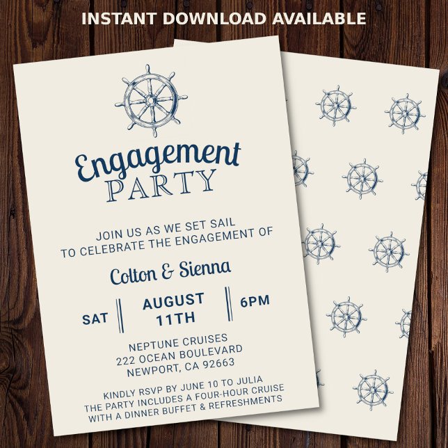 Invitation Bateau fiançailles Bateau Party Bateau roue nautiq (Nautical engagement party invitation)
