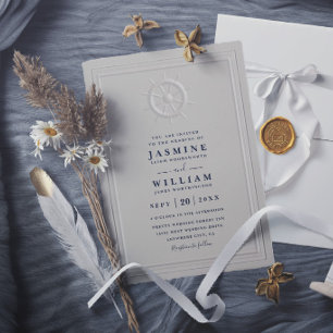 Invitation Bateau gouvernail faux embossé élégant mariage mod