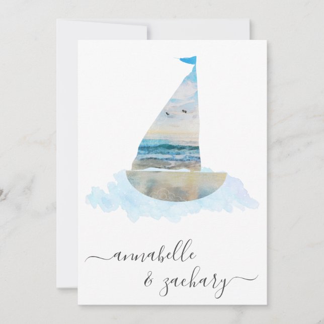 Invitation *~* BATEAU Mer RSVP + QR Beach AR7 Mariage (Devant)