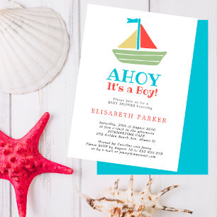 Invitation Bateau nautique Ahoy C'est un garçon baby shower c
