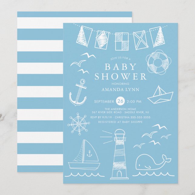 Invitation Bateau nautique Baby shower de garçon (Devant / Derrière)