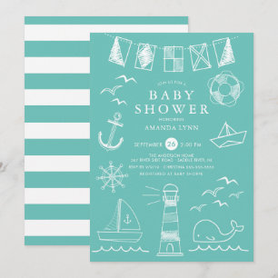 Invitation Bateau nautique Sexe Baby shower neutre