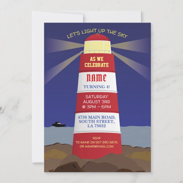 Invitation Bateau phare Nautique fête d'anniversaire Marine (Devant)