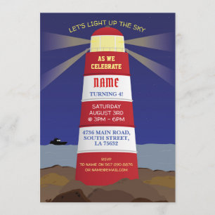 Invitation Bateau phare Nautique fête d'anniversaire Marine
