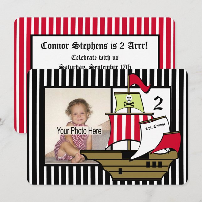 Invitation Bateau pirate photo Anniversaire (Devant / Derrière)