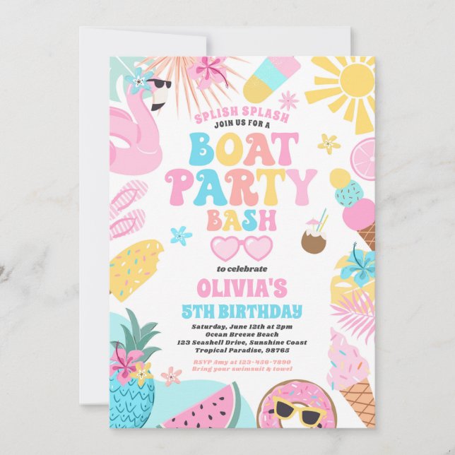 Invitation Bateau tropical Lake Ocean Marina fête d'anniversa (Devant)