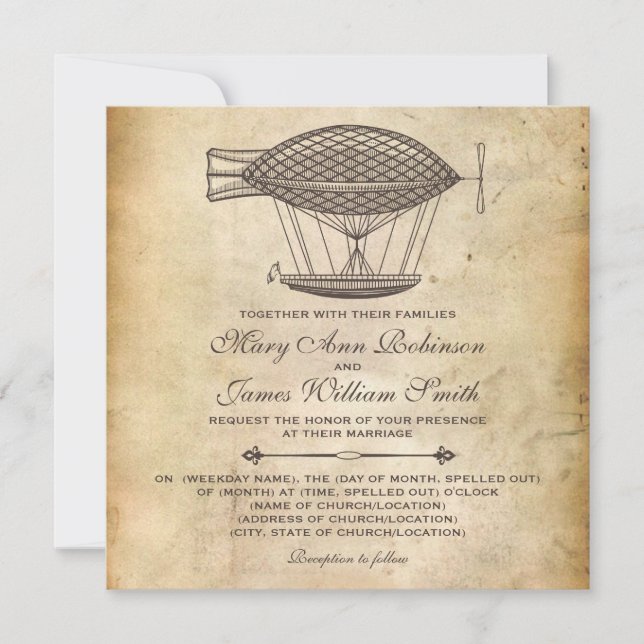 Invitation Bateau victorien Mariage Steampunk (Devant)
