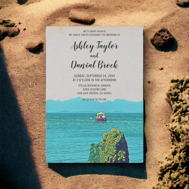 Invitation bateau vintage voyage maritime destination mariage (Créateur téléchargé)