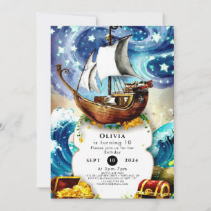 Invitation Bateau Whimsical pour enfants Pirate Anniversaire