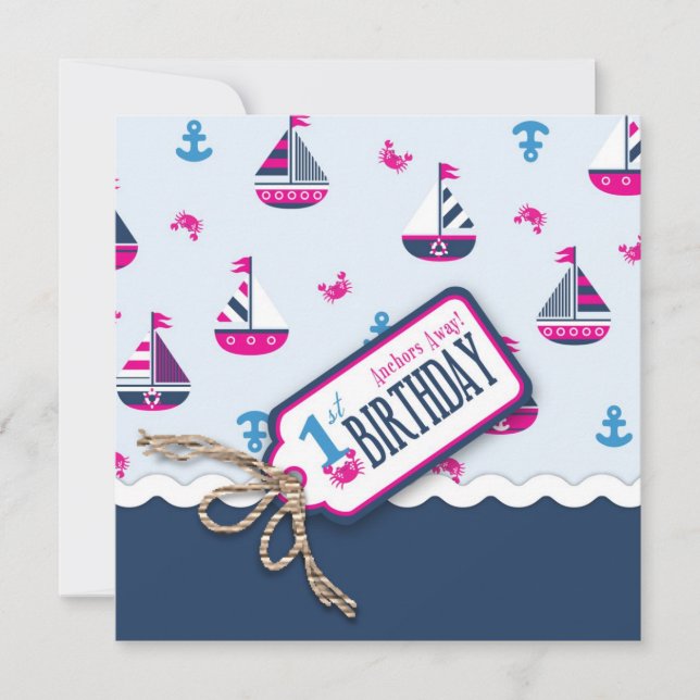 Invitation Bateaux oh ! Carré 1 d'invitation d'anniversaire (Devant)