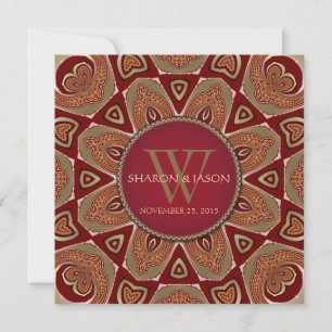 Invitation Batik Tribal de l'Est Rouge Or Mariage