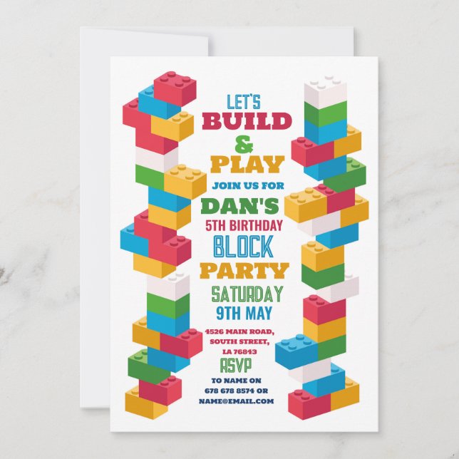 Invitation Bâtiment Anniversaire Blocs de construction (Devant)