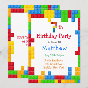Invitation Bâtiment coloré tendance blocs 7e fête d'anniversa