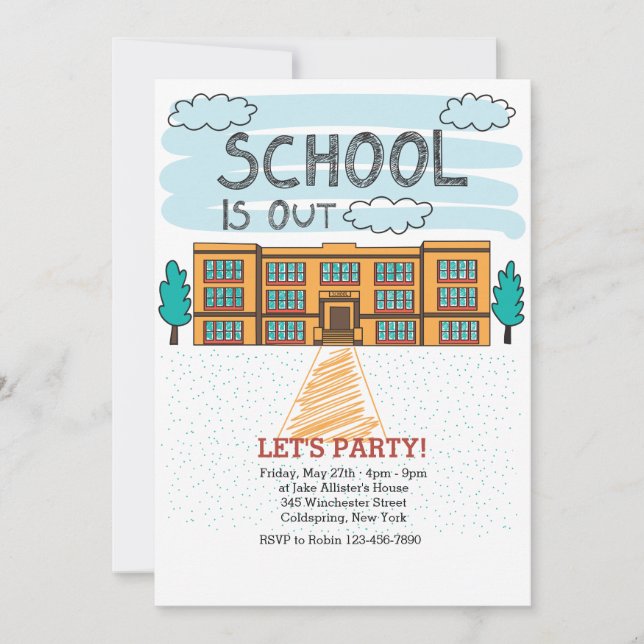 Invitation Bâtiment De L'École Fin De L'Année Scolaire Invita (Devant)