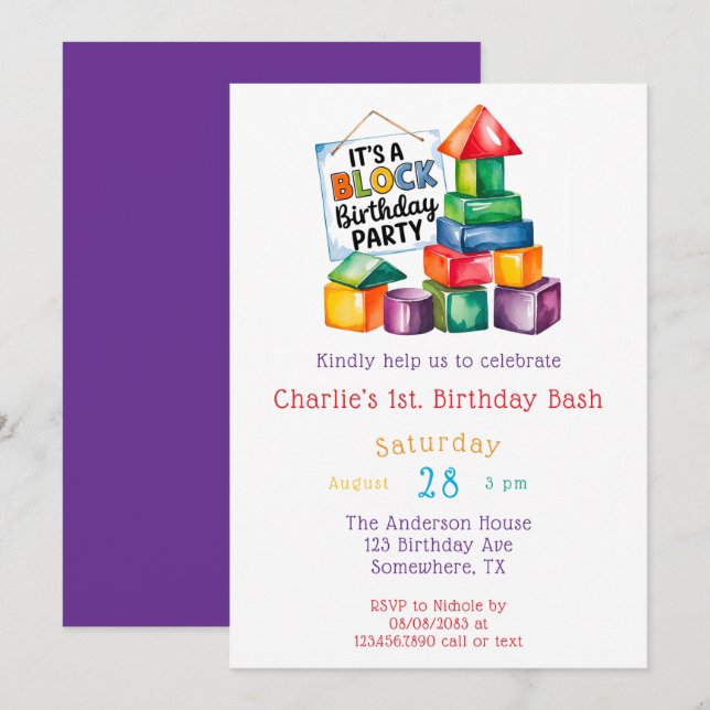 Invitation Bâtiments à l'Anniversaire Bash (Devant / Derrière)