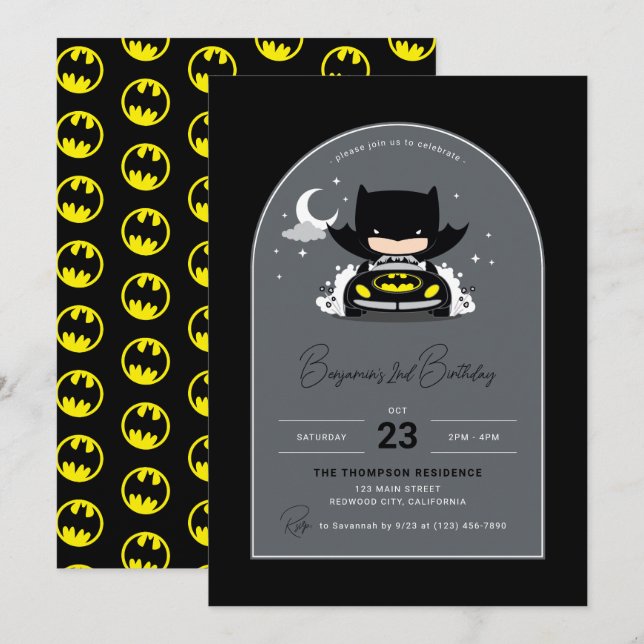 Invitation Batman - Lune et étoiles Anniversaire (Devant / Derrière)