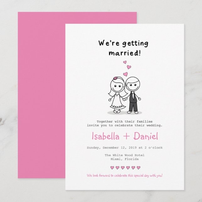 Invitation Bâton de dessin mariage de couple (Devant / Derrière)