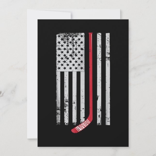 Invitation Bâton de hockey rouge drapeau américain Hockey USA (Devant)