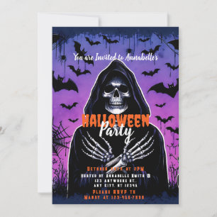 Invitation Bats de faucheuse Grim Sky Halloween Party