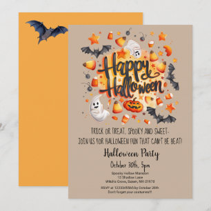Invitation Bats fantômes Trick ou Treat Citrouille Halloween