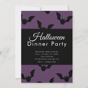 Invitation Bats violets et noirs Dîner d'Halloween