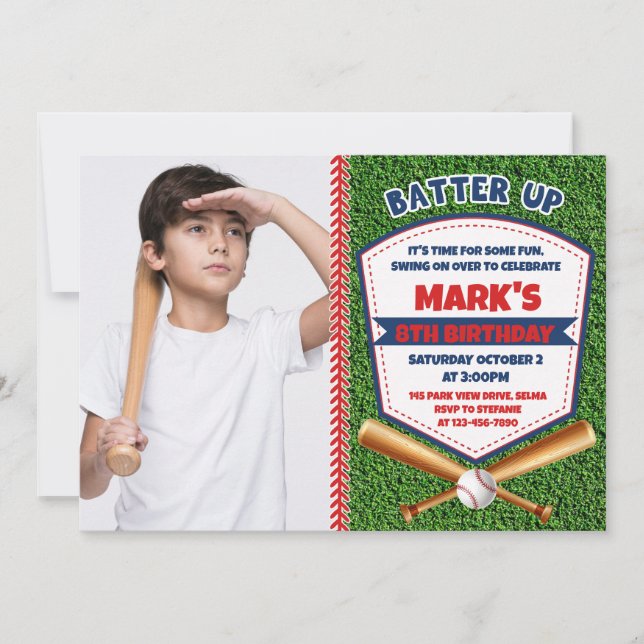 Invitation Batte Up Baseball Boy Anniversaire Photo Invitatio (Devant)