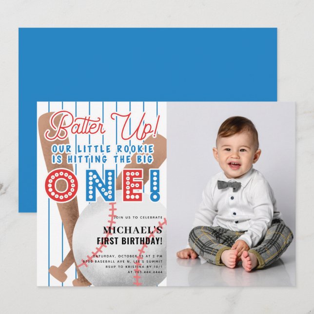 Invitation Batte Up Little Rookie Sports 1er Anniversaire Pho (Devant / Derrière)