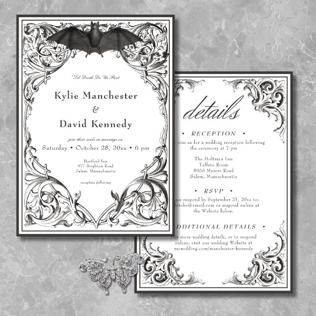 Invitation Batte victorienne jusqu'à la mort Noir & Blanc Deu (Créateur téléchargé)