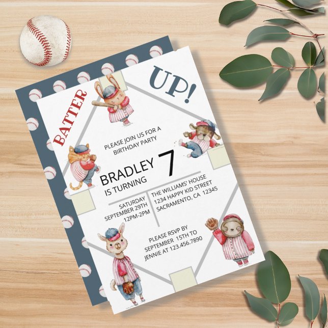 Invitation Batter ! Baseball Sports Boys fête d'anniversaire (CUTE BATTER UP! BOYS BASEBALL SPORTS FAN BIRTHDAY INVITATION)