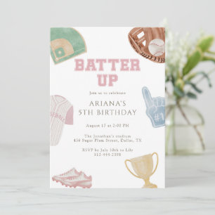 Invitation Batter up Préparatoire Rose Foncé Noeud Papillon B