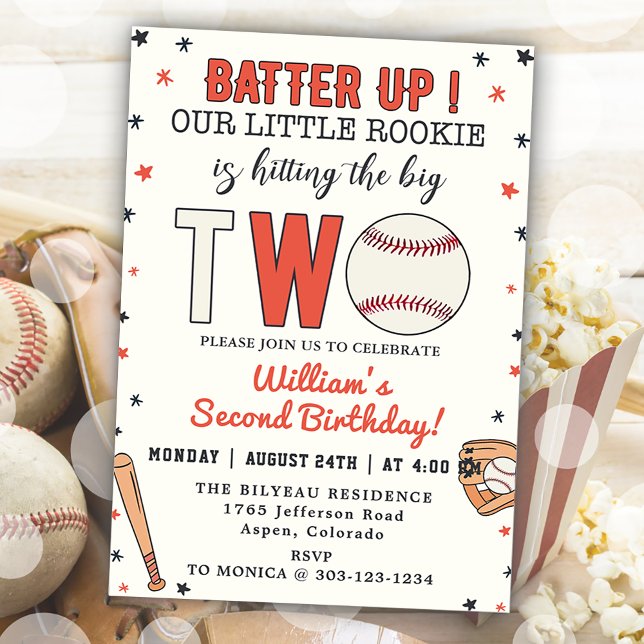 Invitation Batterie de baseball deuxième fête d'anniversaire (Créateur téléchargé)