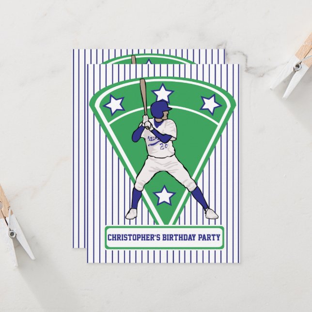 Invitation Batterie de baseball personnalisée Star Blue (Devant/Arrière en situation)