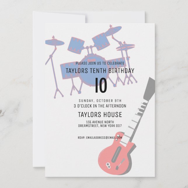 Invitation Batterie de guitare Amp Musique Anniversaire (Devant)