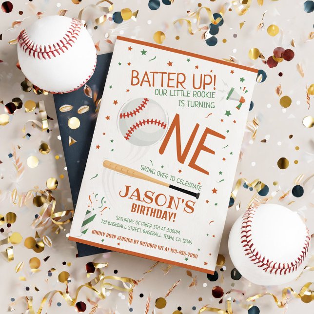 Invitation Batterie Up Brown Rookie Baseball 1er Anniversaire (Créateur téléchargé)