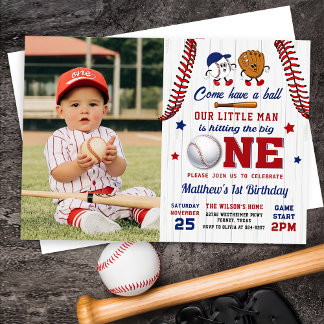 Invitation Batterie vintage Baseball 1er Anniversaire Photo