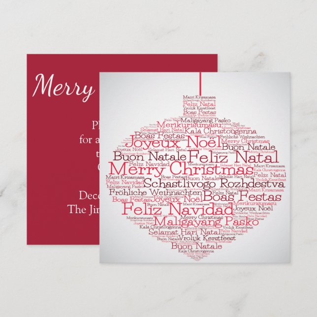 Invitation Bauble fait de mots 'Joyeux Noël' (Devant / Derrière)