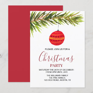 Invitation Bauble Vintage rétro Red Christmas Party