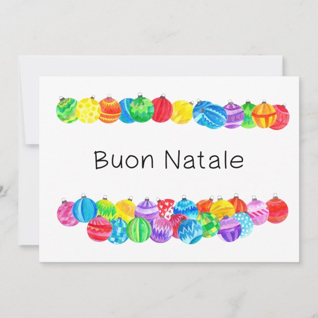 Invitation Baubles de Noël italiens Buon Natale, aquarelle (Devant)