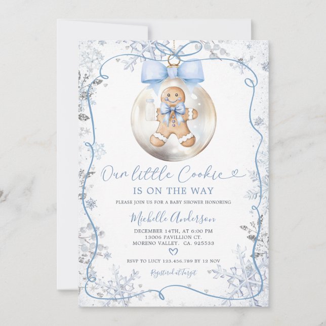 Invitation Baubles d'hiver bleu Baby shower de biscuits tiré  (Devant)