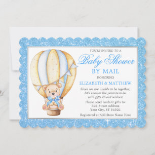 Invitation Baudrier à air chaud Bear Blue Parties scintillant