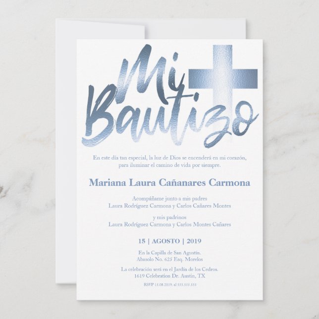 Invitation Bautizo Baptême Espagnol Faux GOLD (Devant)