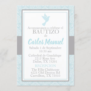 Invitation Bautizo Espagne Baptême Bleu Silver Dove