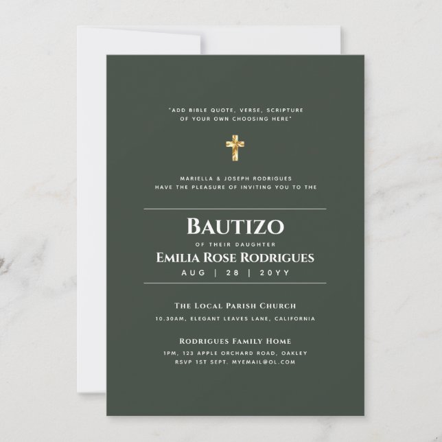 Invitation Bautizo Español Bilingüe Moderne Élégant Ingles (Devant)