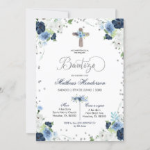 Bautizo Invitacion Floral bleu