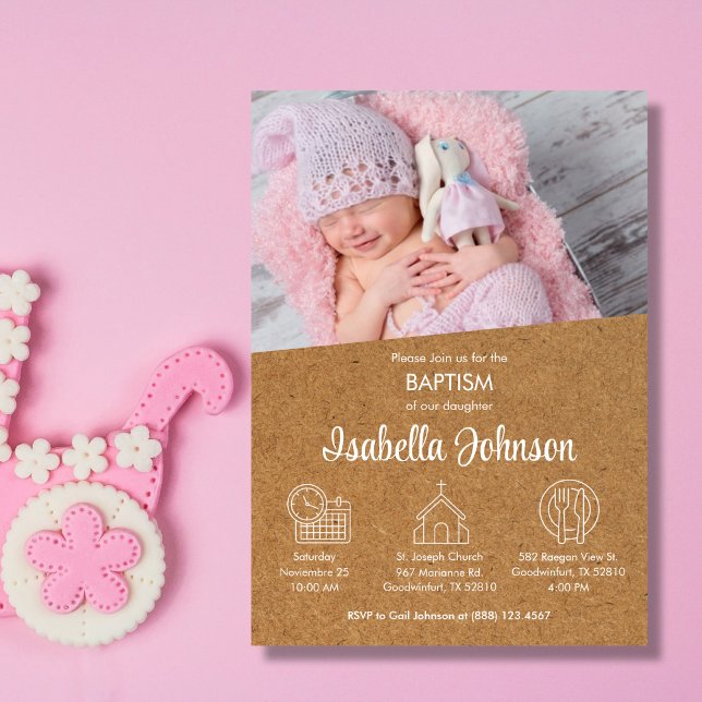 Invitation Bautizo Invitacion mignonne Photo Élégante fille B (Créateur téléchargé)