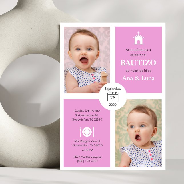 Invitation Bautizo Invitacion Personnalisé Twin Girls mignon  (Créateur téléchargé)