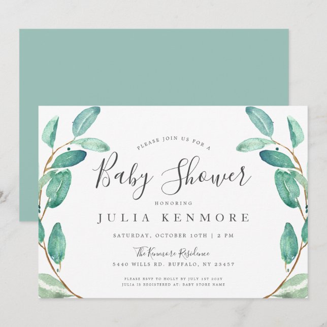 Invitation Bayou Botanical | Baby shower (Devant / Derrière)