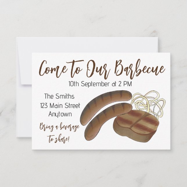 Invitation BBQ australien Barbecue Steak Saucisses (Devant)