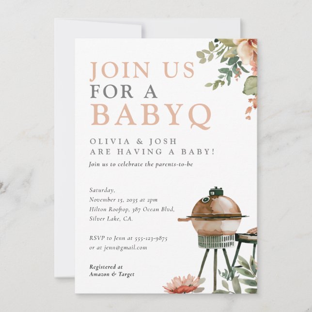 Invitation BBQ Baby shower bébé fille (Devant)
